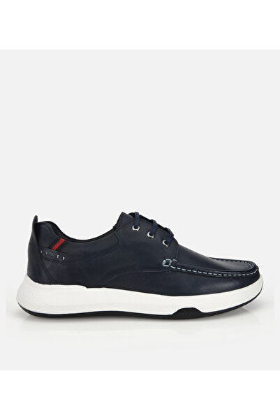 Hotiç Men's Leather Navy Blue Seam Detail Casual Shoes