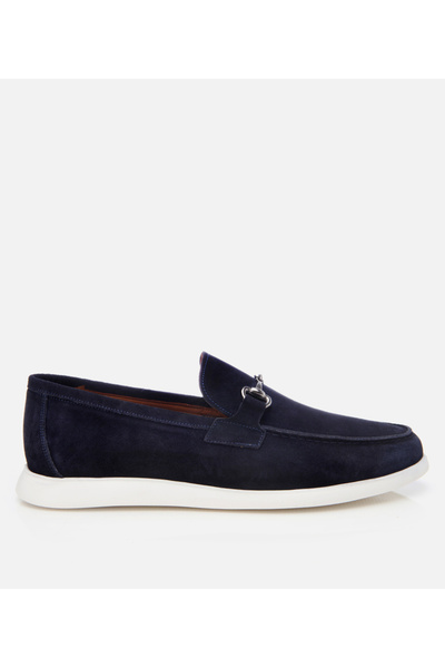 Hotiç Men's Suede Leather Navy Blue Buckle Detailed Casual Loafer