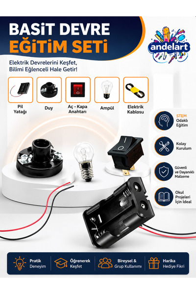 andelart Elektirik Deney Seti, Mini Duy, Mini Ampul, Pil Yatağı, Aç- Kapa Ana...