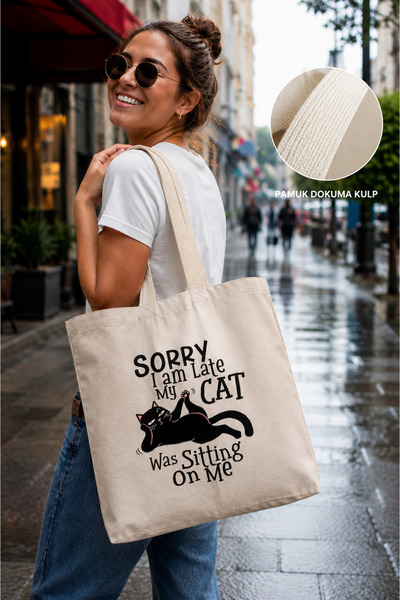 Luvili Printed Gusseted Canvas Tote Bag - Late My Cat Design