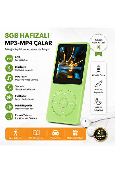 SIGHTZER 8GB DAHİLİ HAFIZALI BLUETOOTHLU MP3-MP4 ÇALAR SES KAYIT FM RADİO DAH...