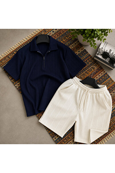 WENMİNG Men's Ottoman Fabric Zipper T-Shirt Shorts Summer Bottom Top Set