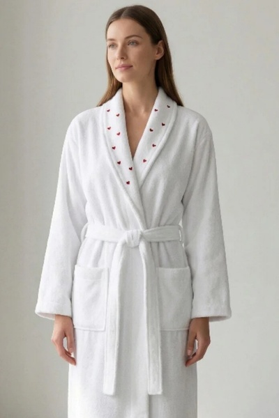 Anılsan Şalyaka Halat de baie alb, broderie cu inimioare, 100% bumbac, unisex...