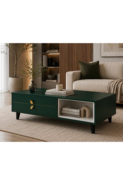 N.zone طاولة تلفاز عصرية باللون الأخضر الداكن مع تفاصيل ذهبية أنيقة — تصميم ف...