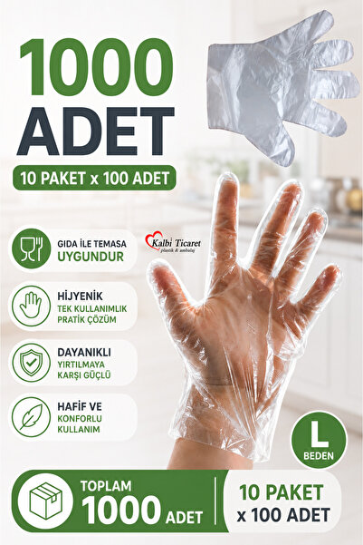 Kalbi Ticaret Şeffaf Eldiven 1000 Adet Hışır Poşet Eldiven Kullan At Tek Kull...