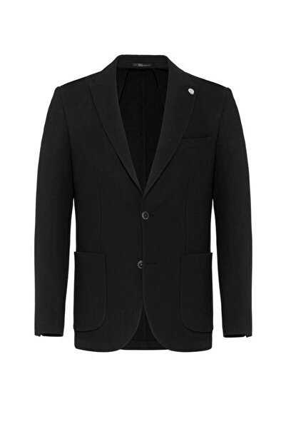 SÜVARİ Siyah Slim Sivri Yaka Torba Cep 6 Drop Klasik Ceket