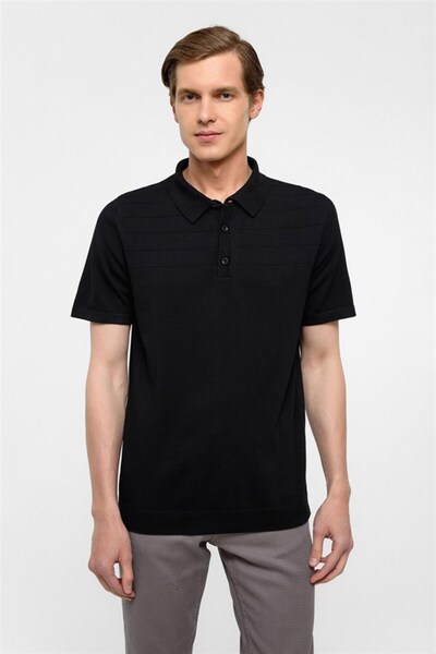 SÜVARİ Siyah Regular Düz Polo Yaka Triko