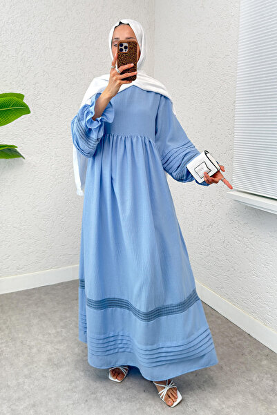 Salih Çelebi Rochie Hijab Detaliată Scallop 2207 - BEBE BLUE