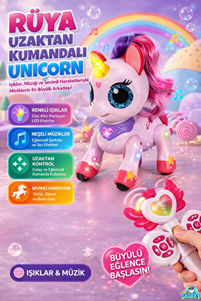 SHARKY 2.4GHz Uzaktan Kumandalı Şarjlı Robot Unicorn Oyuncak Sihirli Asalı 22...