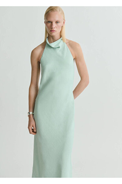 MANGO Woman Halter yaka saten elbise