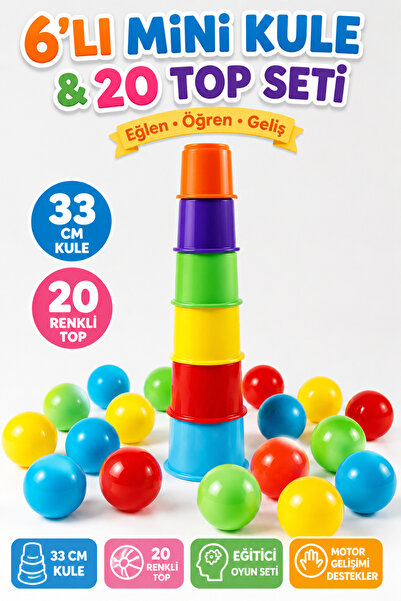 YILDIRIM OYUNCAK 33 cm Mini Kuleler Eğitici Ve 20 Adet Havuz Topu Toplam 26 P...