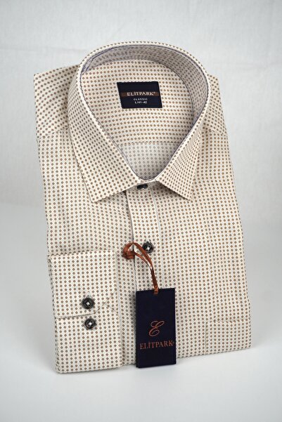elitpark Patterned cotton pocket beige men's shirt