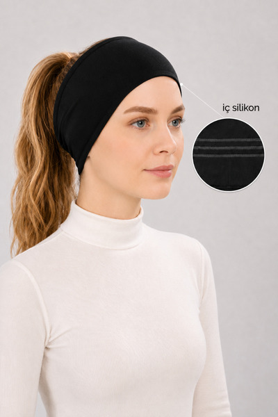Merve Nayir Silikonlu Kaymayan Bandana Bone Siyah