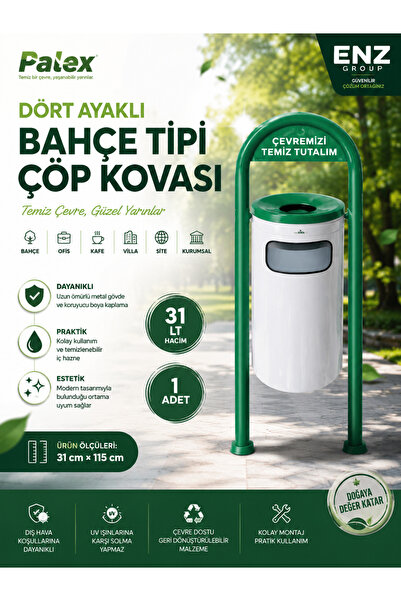 Palex Bahçe Tip Çift Ayaklı Boyalı Çöp Kovası