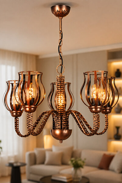 VENON Muya 5 Lİ Siyah BAKIR Patine Süper Modern Salon Avize Spor Avize Metal ...
