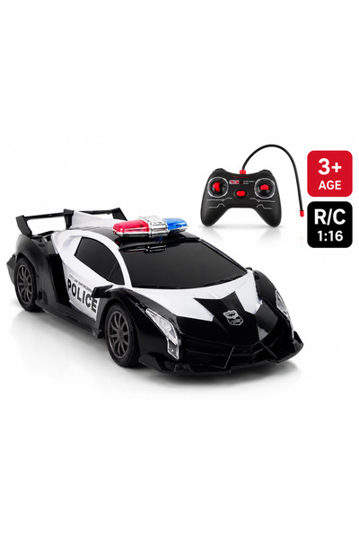 LEAN Baby Police Car with Remote Control R/C 1:16 Black with LED Lights 3 years+