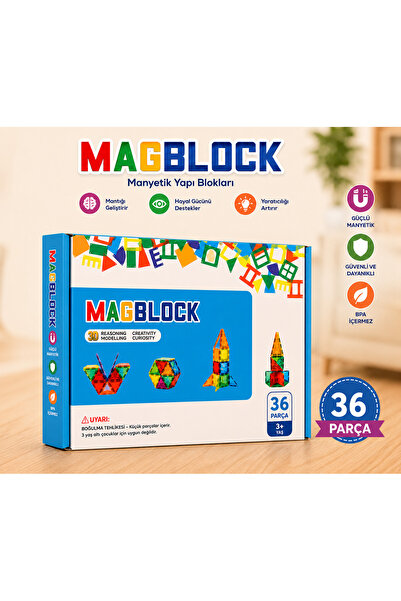 Magblock 36 Parça Manyetik Yapı Blokları - Tamamı Mıknatıslı - Destekleyici S...