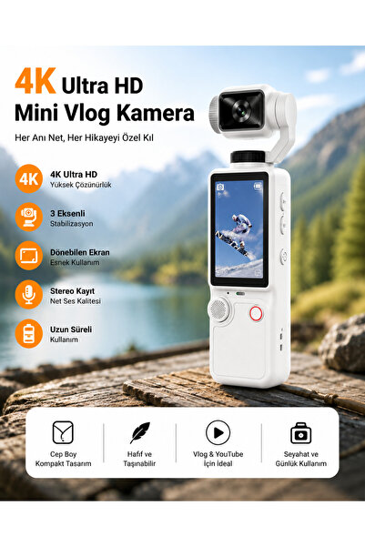 TeknolojiSA Pocket3 Pro 4K Mini Vlog Kamerası Döner Lensli Taşınabilir Dijita...