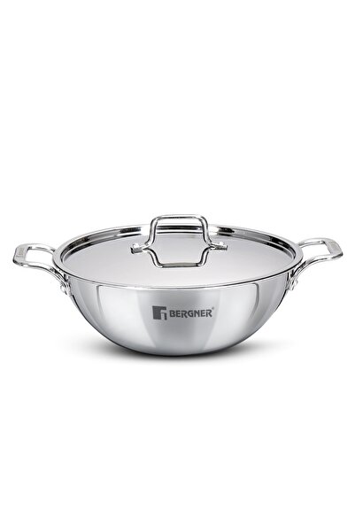 Bergner TriPro 24cm 3.1L Triply Stainless Steel Deep Stir-Fry Pan Lid Inducti...