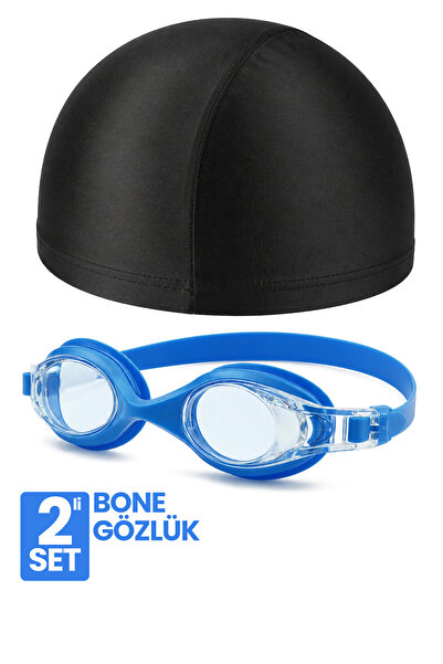 Telvesse Set Yüzücü Gözlüğü Kumaş Bone Set Yüzme Havuz Deniz Gözlüğü Mavi 4