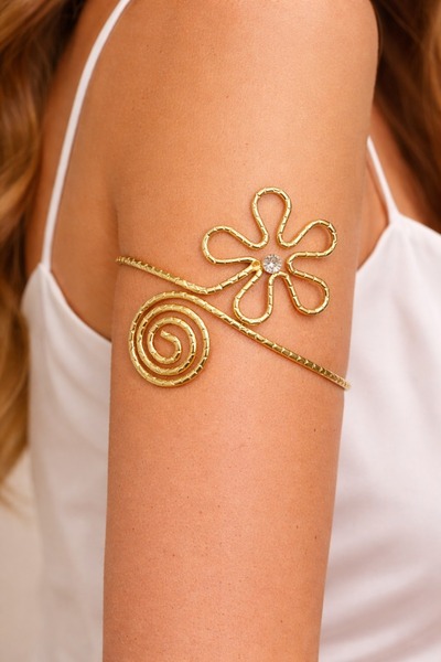ZEYNEP KARACA Kadın Gold Çiçek Detaylı Kol Üstü Bileklik –Pazu Bilekliği-ArmCuff