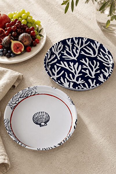 Sarkap Home 26 Cm Beyaz-Mavi 2'li Meyve Tabağı Seti