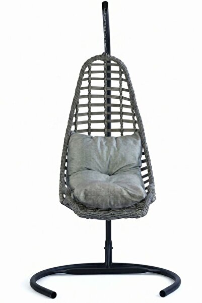 KalyonHome Gardeniza Relax Rattan Tek Kişilik Bahçe Salıncağı Ayak Uzatmalı Balkon Teras Gri Meşe