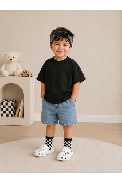 Szzkids Laciel Paris Açık Mavi Balon Kot Şort Beli Lastikli