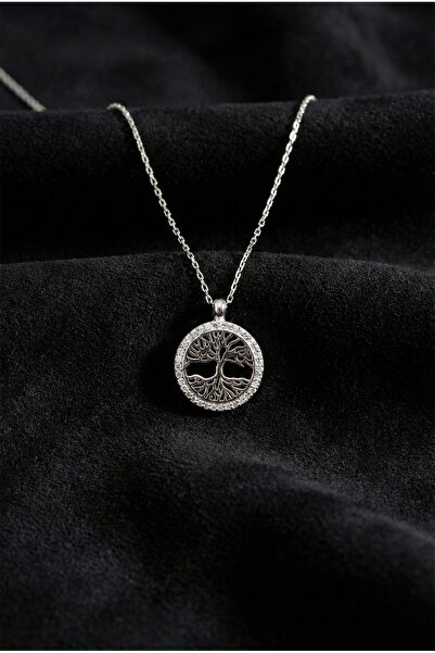 Roza Silver 925 Ayar Zirkon Taşlı Rodyum Yaşam Ağacı Gümüş Kolye