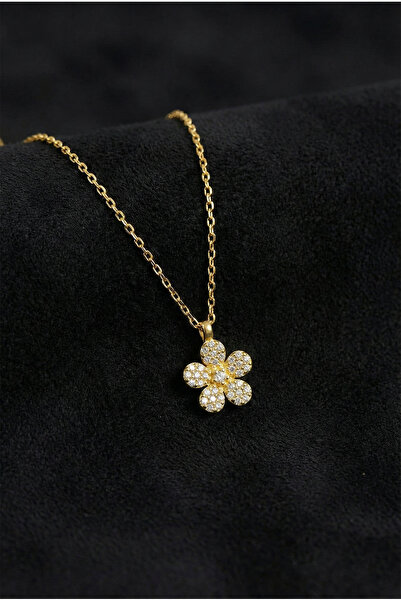 Roza Silver 925 Ayar Zirkon Taşlı Gold Minimal Papatya Gümüş Kolye
