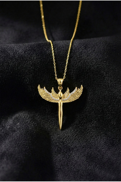 Roza Silver 925 Ayar Zirkon Taşlı Gold Mikail Kılıcı Gümüş Kolye