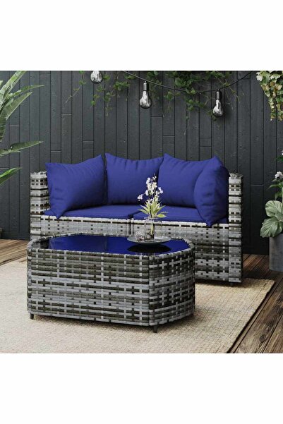 Concept Set mobilier de grădină cu perne, 3 piese, gri, poliratan