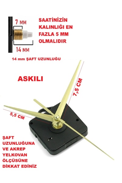 CNR SHOP Saat Mekanizması 14 MM ŞAFT BOYU Sessiz Çalışır, Akar Saat Motoru Ak...
