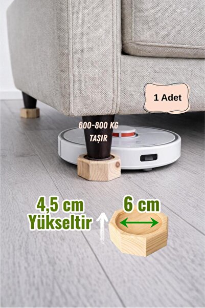 iDekor Robot Süpürge İçin Doğal Ahşap Koltuk Baza Yükseltici (4,5 cm Yükselti...