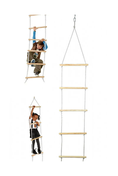 Trapezoidal Wooden Ladder 8mm Rope 100kg Hoist Set Kids Climbing Gymnastics Development Swing 6 steps
