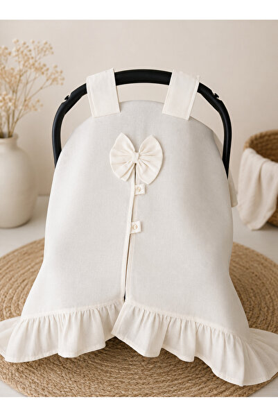 kalbimbaby Muslin kumaş puset örtüsü fırfır ve çıtçıt detayli