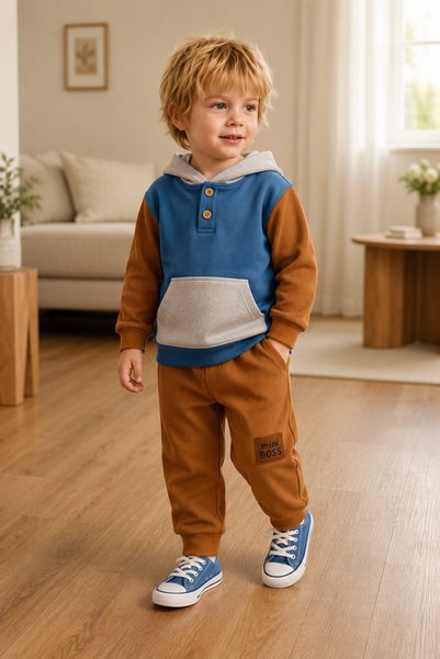 Pmini Multicolored Hooded 2-Piece Baby Set