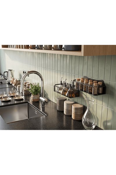Mova Dizayn Metal 2-Piece Kitchen Office Room Spice Rack Shelf Organizer Metal Hanging Shelves Bookshelf Ornament Carry