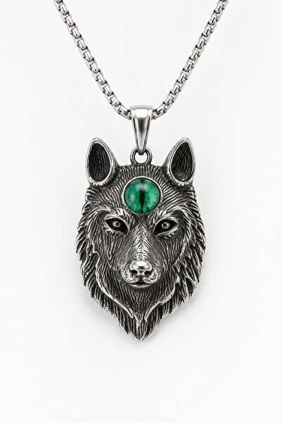 vogutima Erkek Çelik Kolye Viking Fenrir Kurt Başı Tasarım Işıklı Kutuda Hedi...