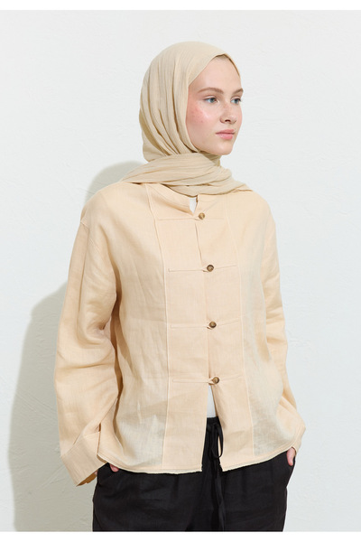 Freshscarfs Pamuklu Keten Şal Oat Milk Latte