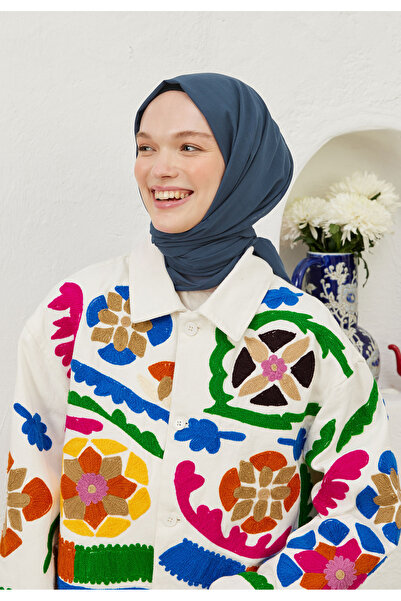 Freshscarfs İnce Pamuk Vual Şal Koyu Mavi