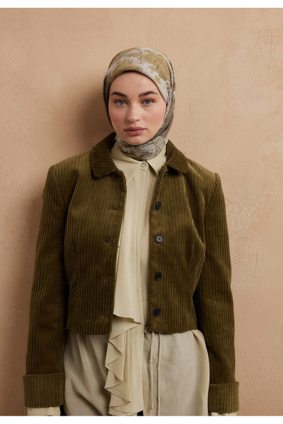 Freshscarfs Eșarfă din bumbac și mătase cu model verde ulei Sıenna