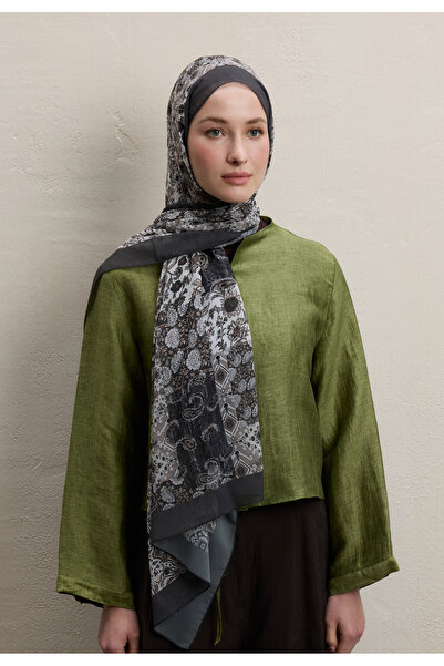 Freshscarfs Ethnic Figure Desen İpek Krep Şal Vizon