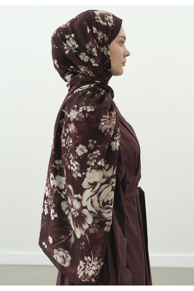 Freshscarfs Mıdnıght Rose Desenli Pamuk Viskon Şal Bordo