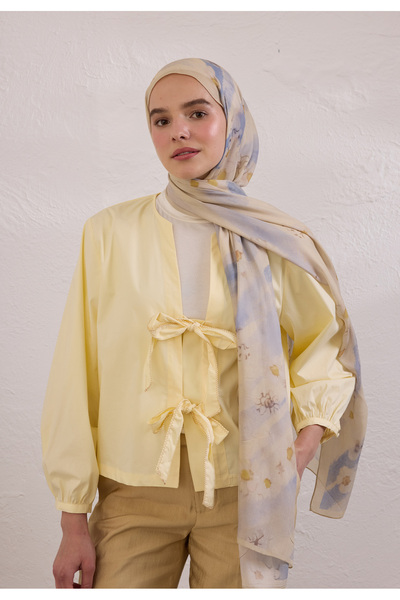 Freshscarfs Bej Soft Daısy Desen Rami Şal