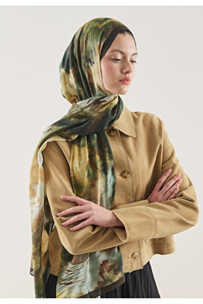 Freshscarfs Șal verde cu model abstract pur din ramie