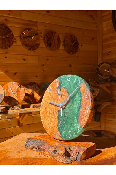 Woodwosetr Epoksi masa saati yeşil 22 cm