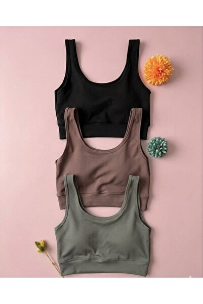 VELOURE Kadın Crop Kalın Askılı Pedli Büstiyer Dalgıç Fittili crop spor 3'lü ...