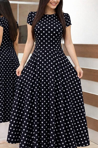 Modayakamoz Rochie maxi tricotată din crep, cu mâneci scurte, decolteu tip bi...