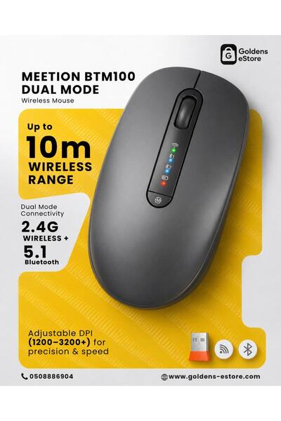 MeeTion ماوس لاسلكي قابل لإعادة الشحن ثنائي الوضع BTM100R (بلوتوث، مفتاح صامت)
